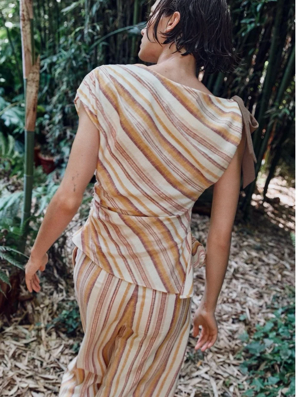 Zara Set! Striped Tie-Shoulder Linen Blend Pants and Top Set, size S. Like new.